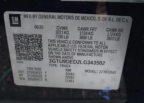 2020 GMC Sierra 1500 4Wd Short Box Slt from USA, damaged, VIN 3GTU9DED2LG343502